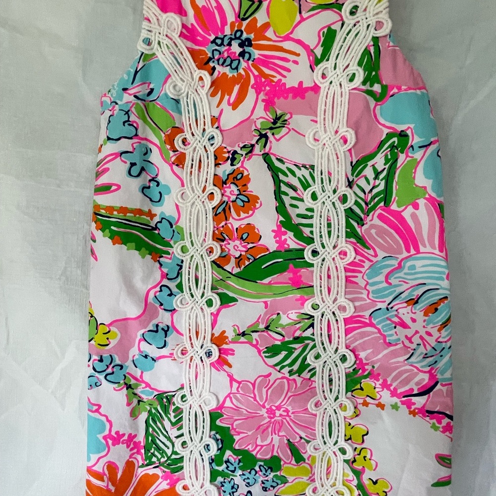 Lilly Pulitzer Girls Shift Dress Size 6 Pink Pout Floral Green Beach Pineapple - Picture 2 of 7